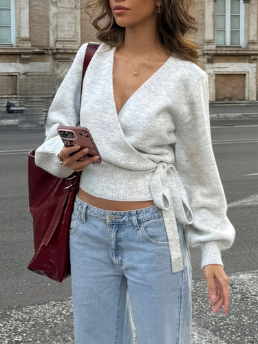 Damen Wickelstrickjacke mit dekorativem Bindegürtel und lässigem Schnitt Drune