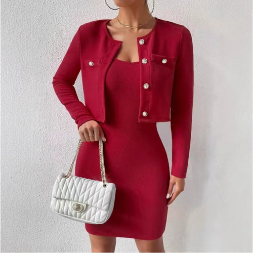 Damen elegantes Jumpsuit-Set mit taillierter Jacke und schimmernden Knöpfen Drune