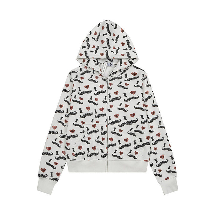 Damen Kurze Kapuzen‑Sweatjacke im Grafik-Print mit Rippbündchen und Kängurutaschen Drune