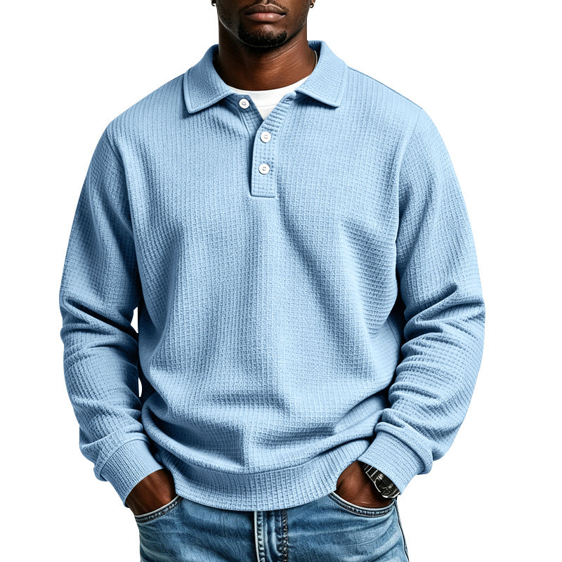 Herren Waffelstrick-Poloshirt mit Knopfleiste und Rippbündchen Drune