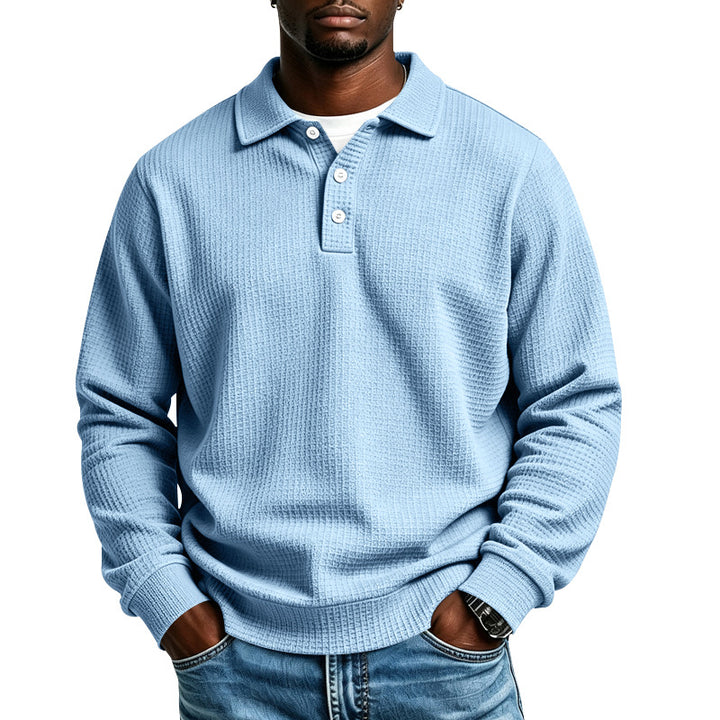 Herren Waffelstrick-Poloshirt mit Knopfleiste und Rippbündchen Drune