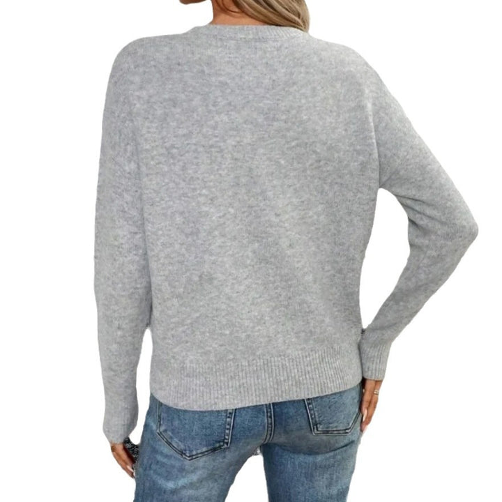 Damen Strickpullover mit floralem Muster und Rundhalsausschnitt Drune