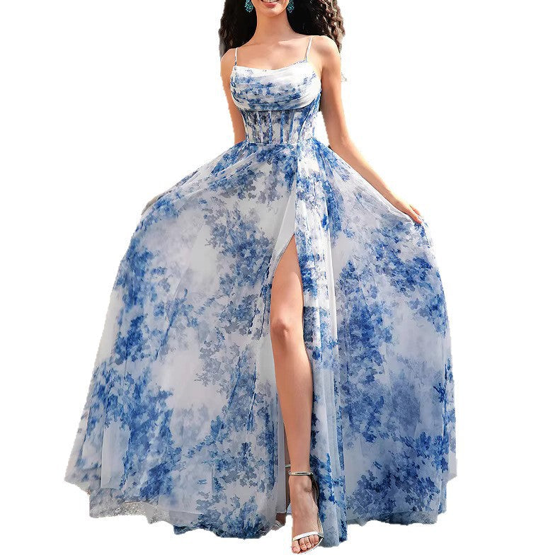 Damen Maxikleid mit schwingendem Rock und floralem Muster Drune