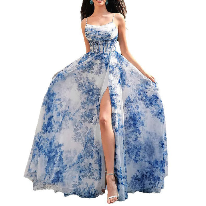 Damen Maxikleid mit schwingendem Rock und floralem Muster Drune