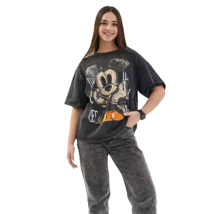 Damen T-Shirt mit kreativem Mickey Mouse Design und lässigem Oversized-Schnitt Drune