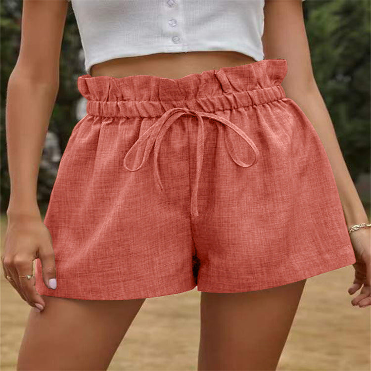 Damen luftige Leinen-Shorts mit elastischem Bund und Kordelzug Drune
