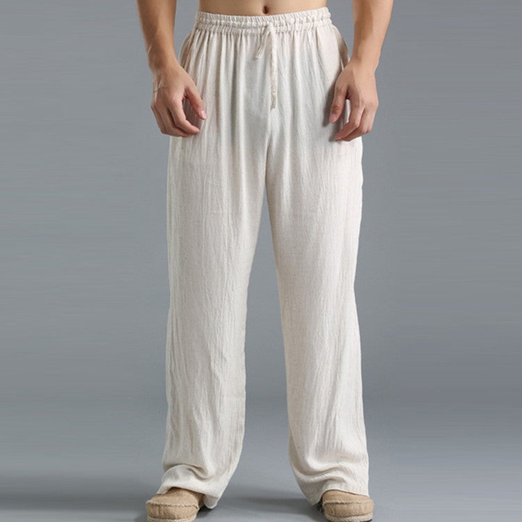 Herren nan lässige Leinenhose mit elastischem Bund, Kordelzug und geradem Bein Drune