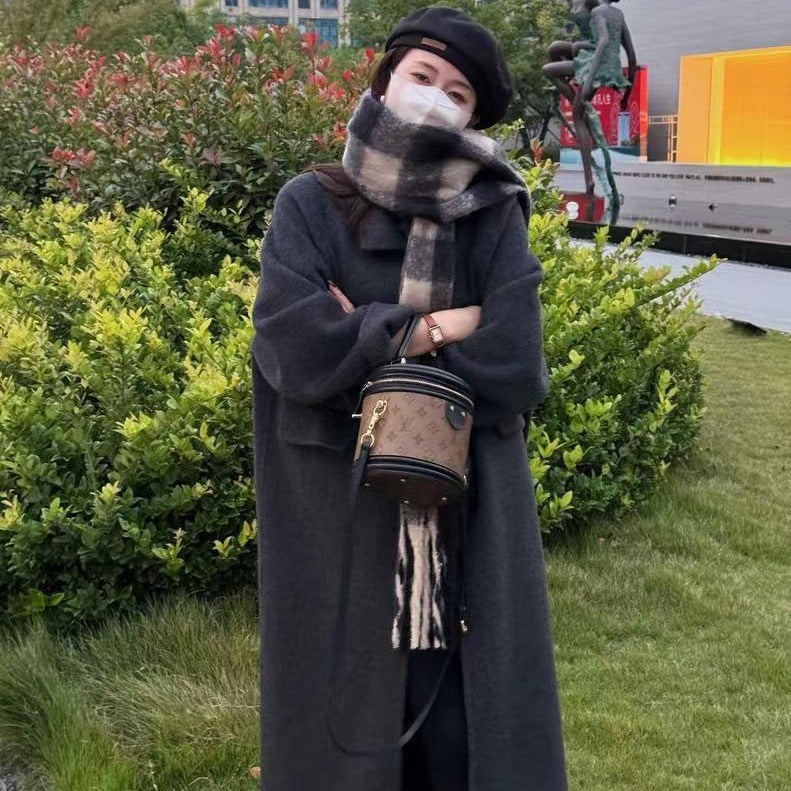 Damen Oversize Wollmix Mantel knielang mit verdeckter Knopfleiste und lässiger Schulterlinie Drune