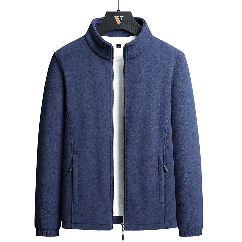 Herren minimalistischer Microfleece-Cardigan mit Stehkragen, Zwei-Wege-Reißverschluss und elastischen Bündchen Drune