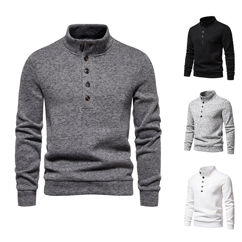 Herren Komfortabler Feinstrick-Pullover mit Knopfleiste und Stehkragen Drune