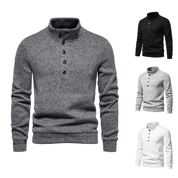 Herren Komfortabler Feinstrick-Pullover mit Knopfleiste und Stehkragen Drune