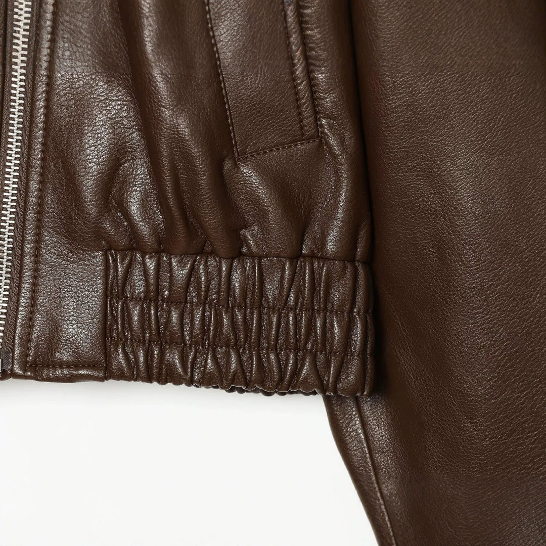 Damen Kurzes Biker‑Blouson in Lederoptik mit hohem Funnelkragen Drune