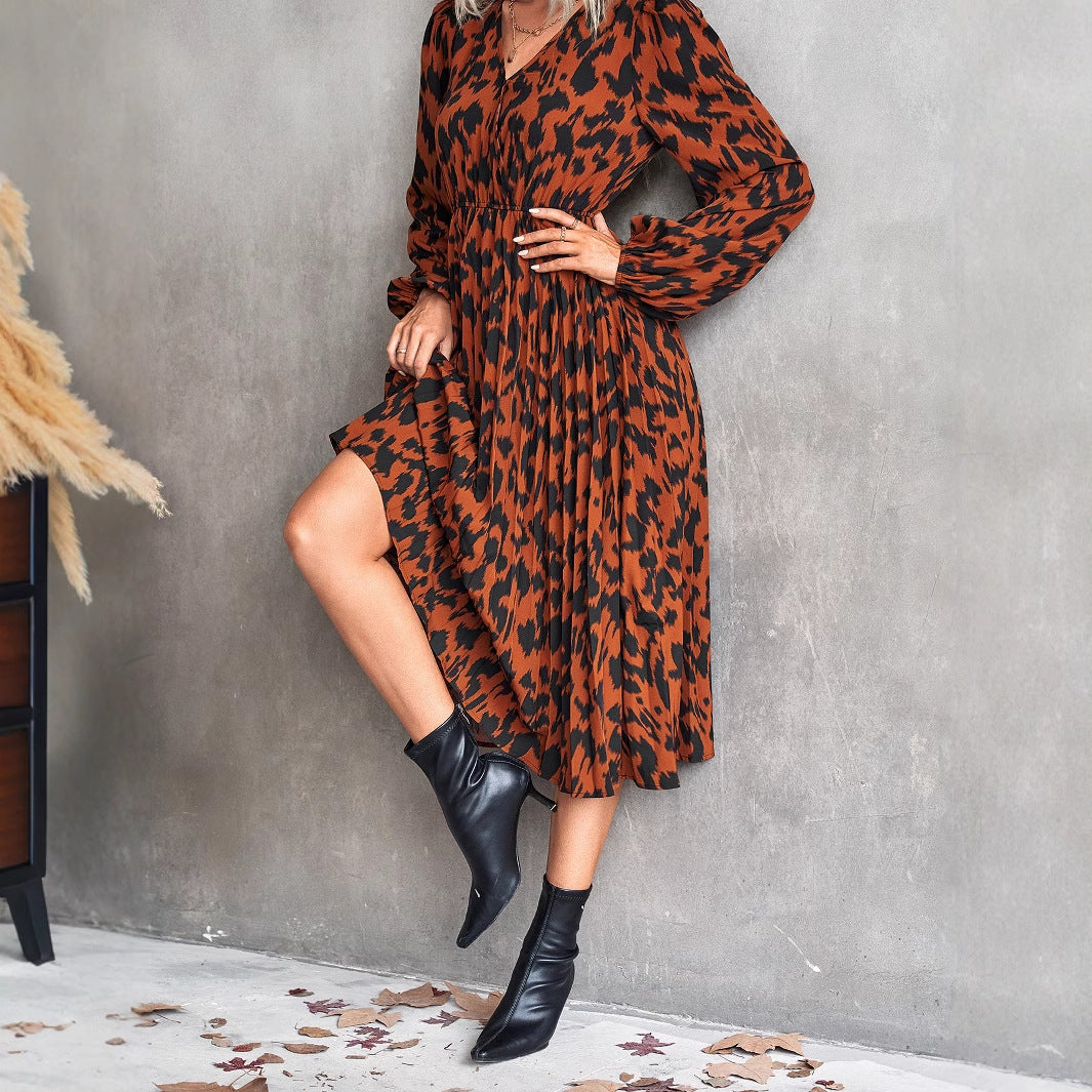 Damen Midi-Kleid mit elegantem V-Ausschnitt und voluminösen Ärmeln Drune