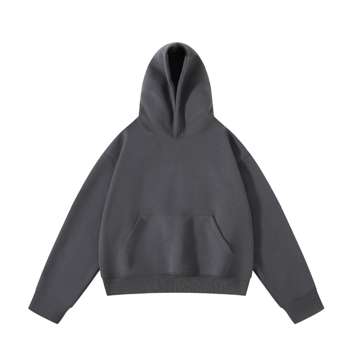 Unisex schwerer Oversize-Kapuzenpullover mit doppellagiger Kapuze Kängurutasche und breitem Rippbund Drune
