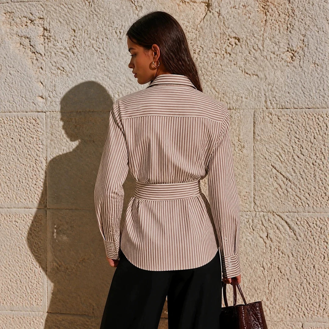 Damen Elegantes Wickeloberteil mit Streifen Drune