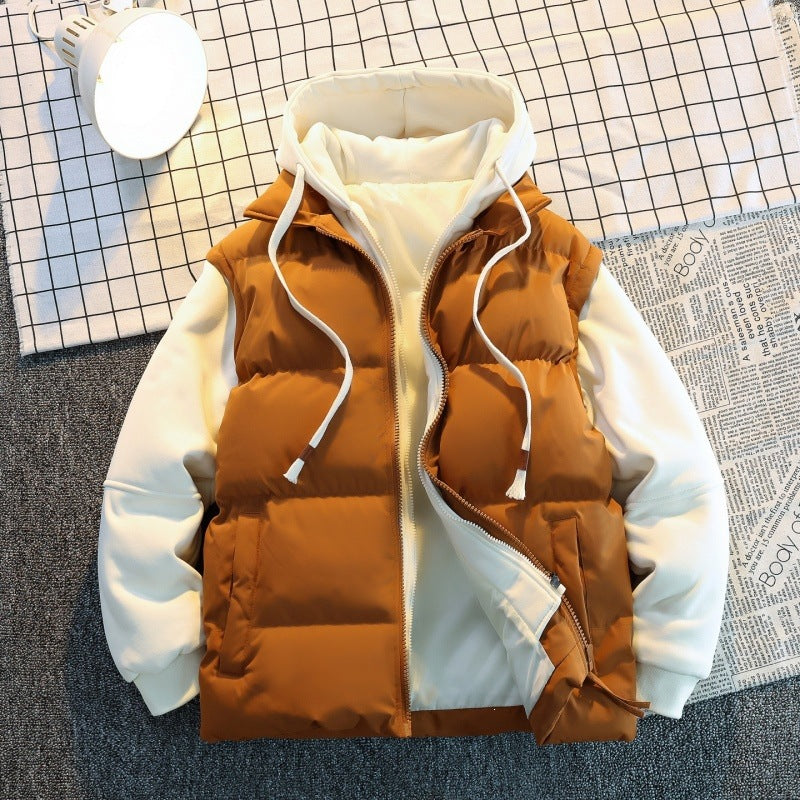 Herren Zweilagige Steppweste im Layering‑Look mit Kapuzen‑Innenjacke & Sweatärmeln Drune