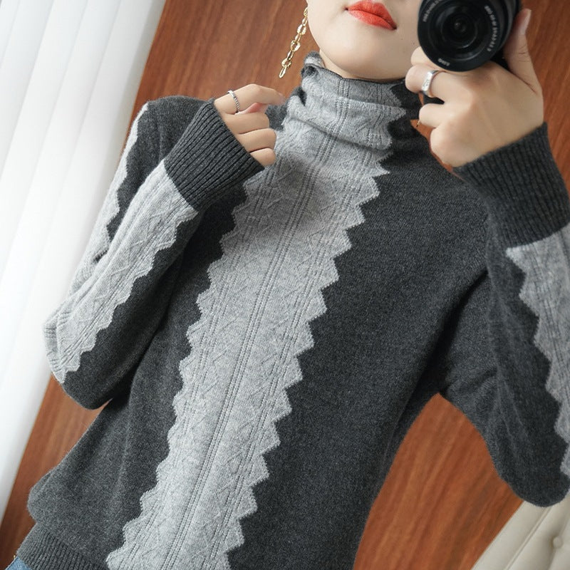 Damen Premium-Rollkragenpullover aus Feinstrick mit zentrierter Ajour‑Zopfstruktur Drune