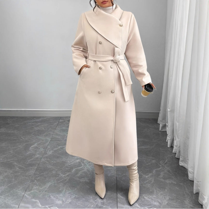 Damen Doppelreihiger Wollmix-Mantel mit weitem Schalkragen und Bindegürtel Drune