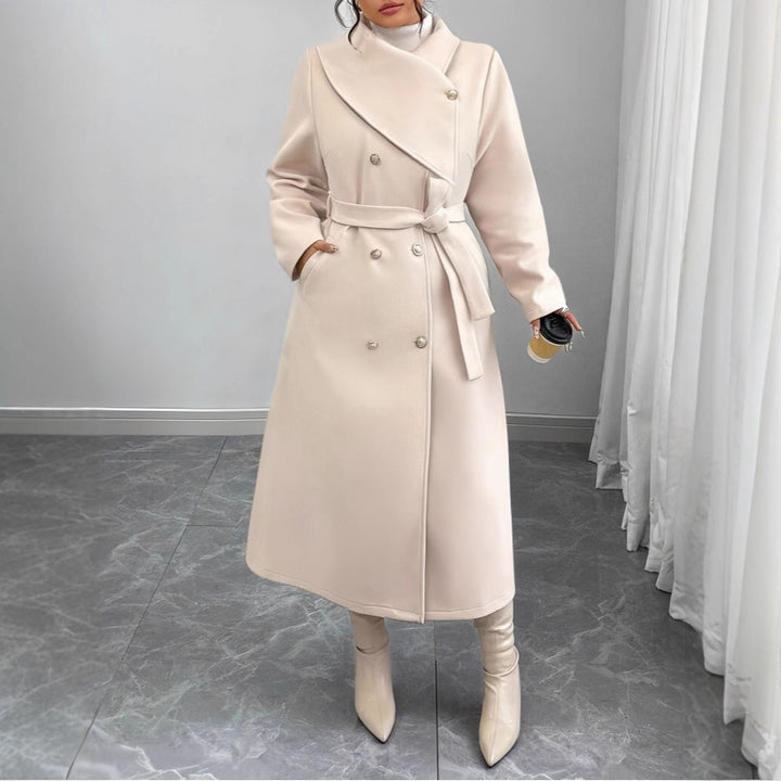 Damen Doppelreihiger Wollmix-Mantel mit weitem Schalkragen und Bindegürtel Drune