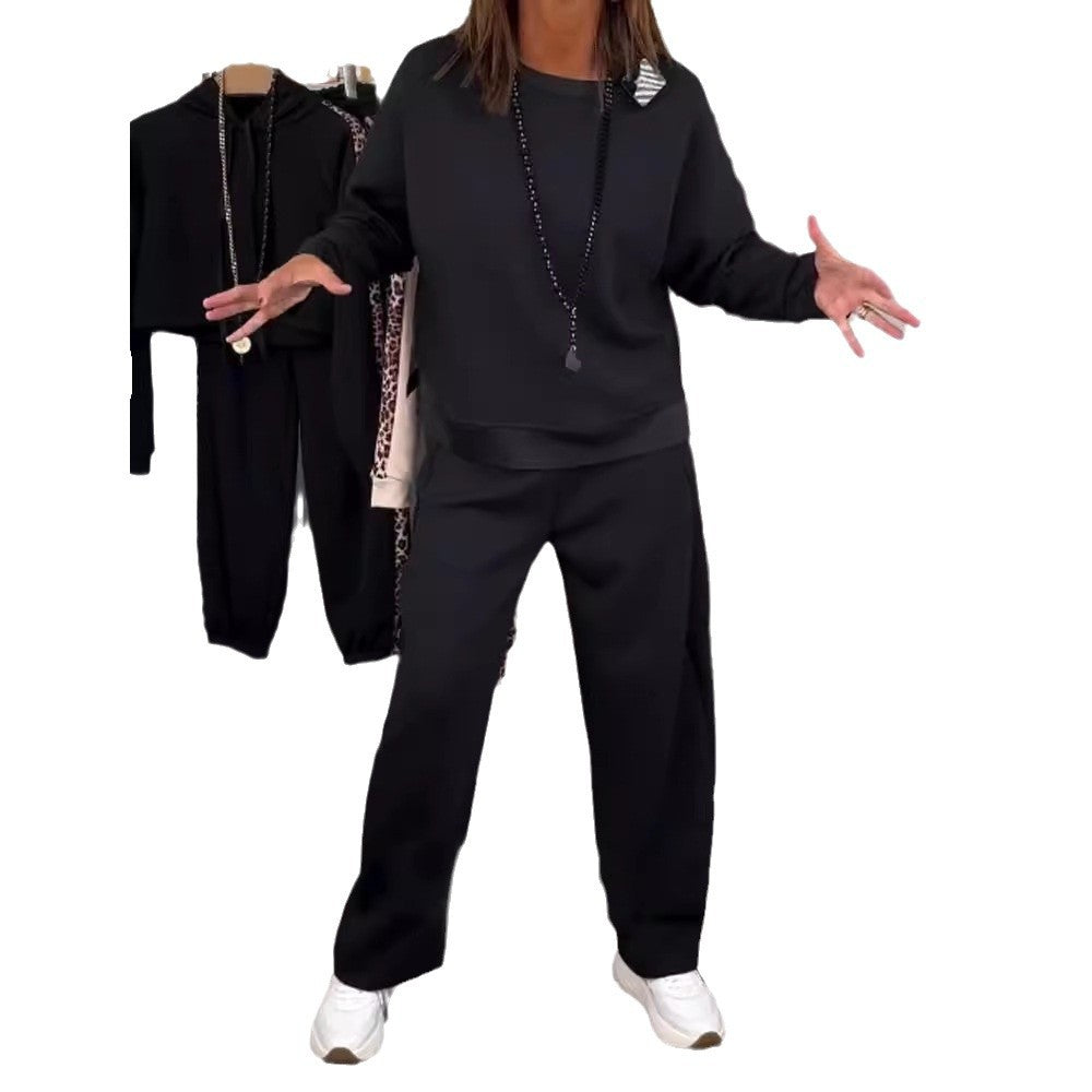 Damen nan Oversize-Jogging-Set mit kastigem Sweatshirt und weiter Palazzo-Hose mit dekorativem Seitenband Drune