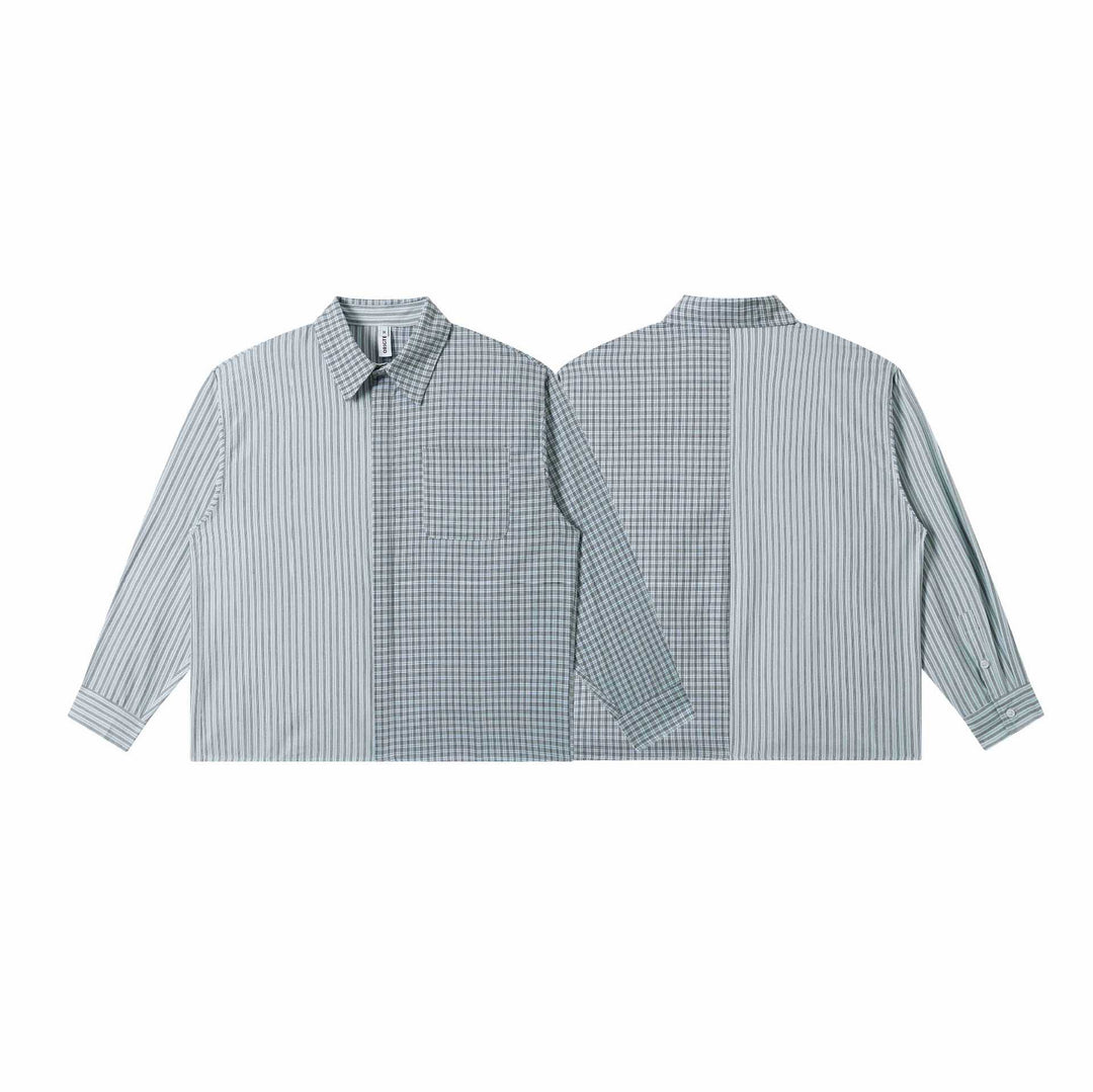 Unisex Oversize-Hemd mit geteiltem Streifen- und Karo-Design Drune