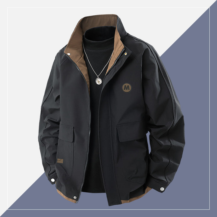 Herren Kurz geschnittene Softshell‑Utility‑Jacke mit Stehkragen und Pattentaschen Drune