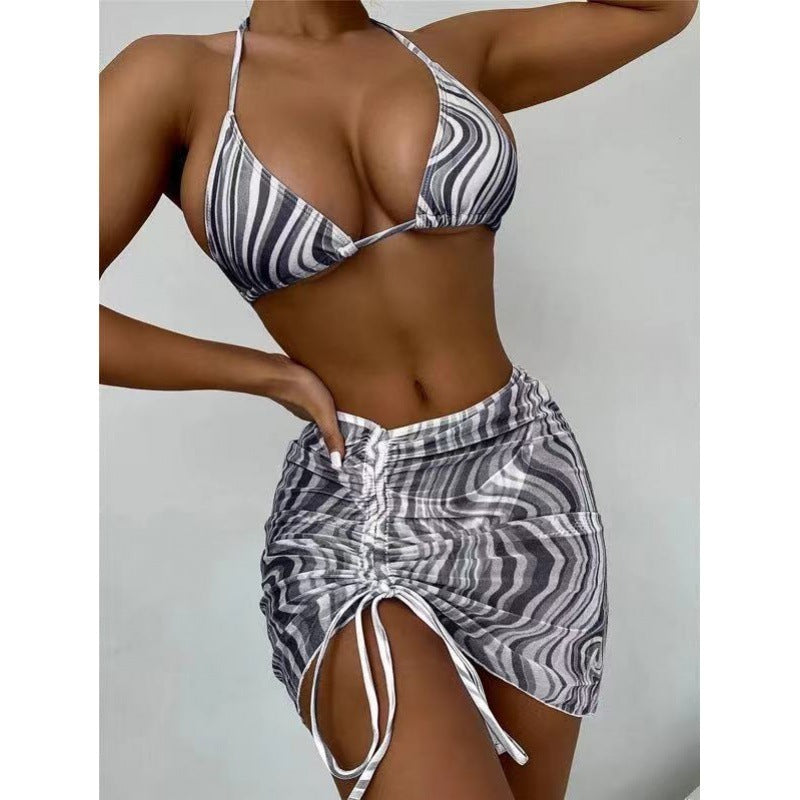 Damen Triangel-Bikini mit stylischem Wickelrock und verstellbaren Trägern Drune