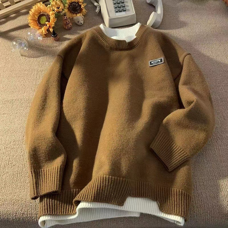 Unisex Oversized Lagenlook-Strickpullover mit kontrastiertem Innenkragen und geripptem Saum Drune
