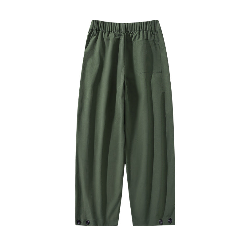 Damen weite Plissee-Hose mit hohem Bund, Gürtelschlaufen & verstellbaren Saumlaschen Drune