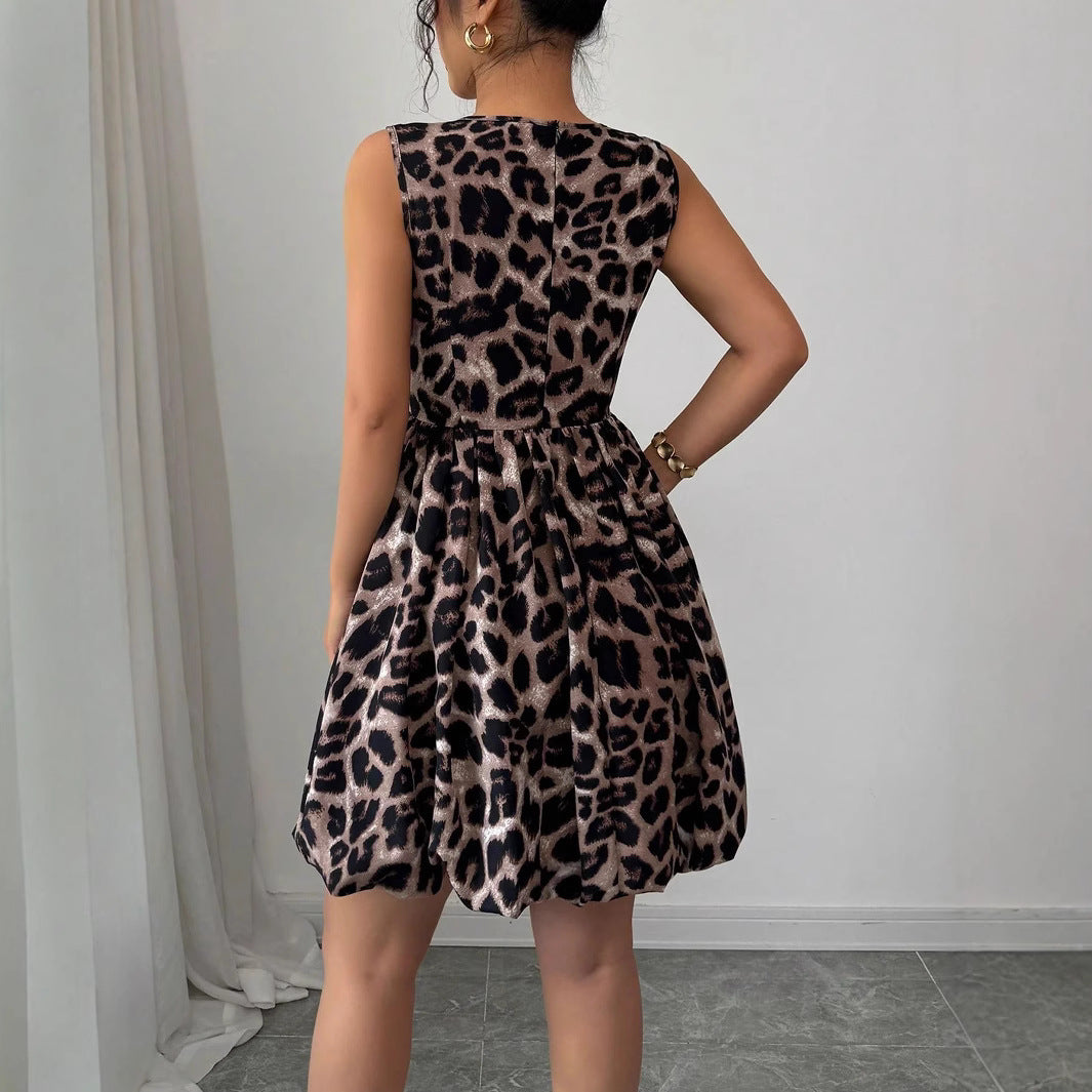 Damen nan kurzes Partykleid mit Leopardenmuster, floralen Applikationen und tailliertem Ballonrock Drune