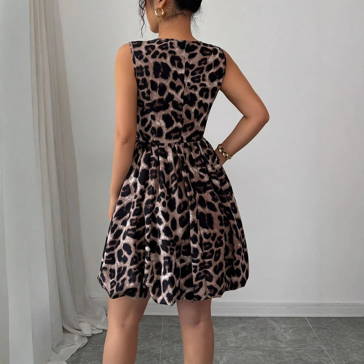 Damen nan kurzes Partykleid mit Leopardenmuster, floralen Applikationen und tailliertem Ballonrock Drune