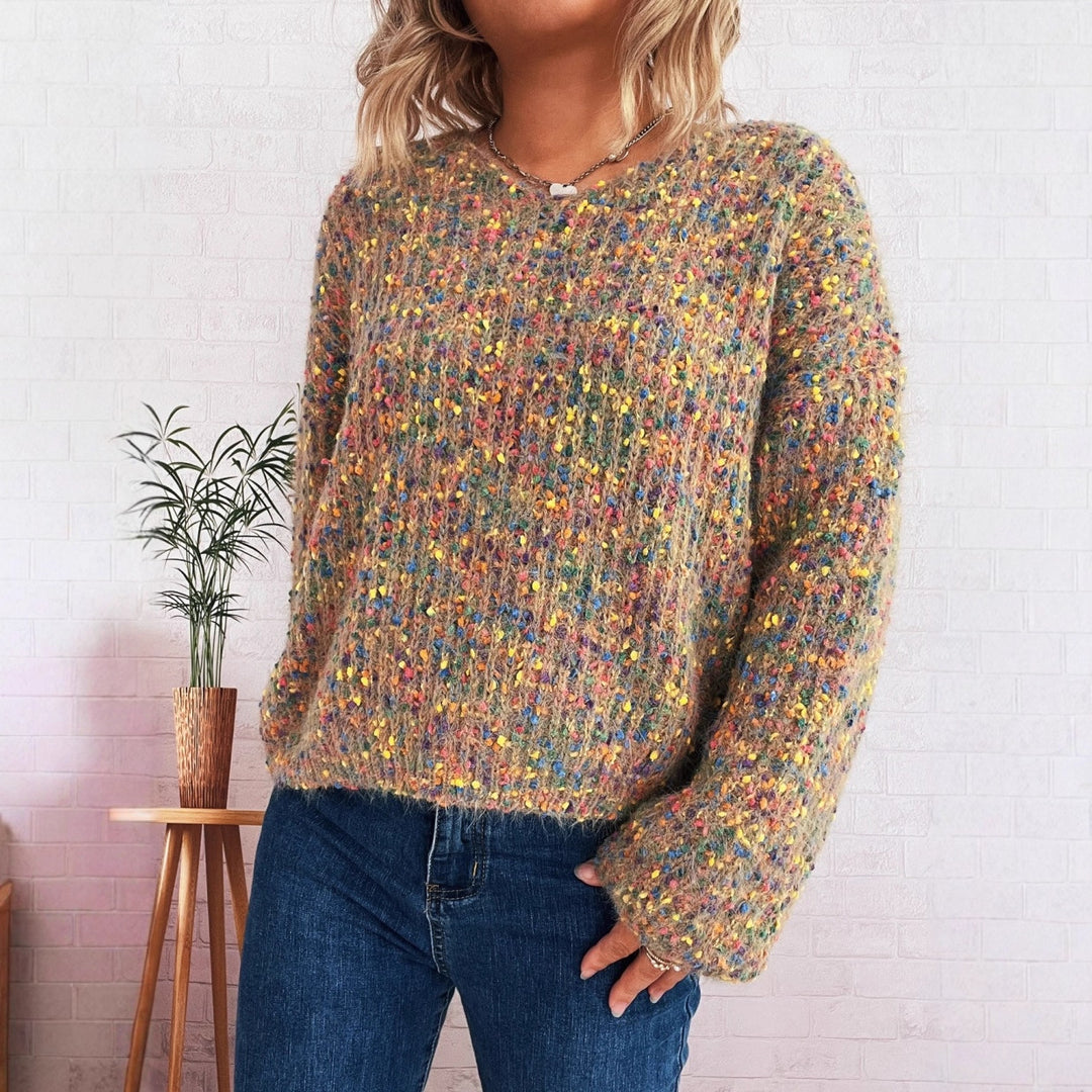 Damen komfortabler Strickpullover mit buntem Strukturmuster und weit geschnittenen Ärmeln Drune