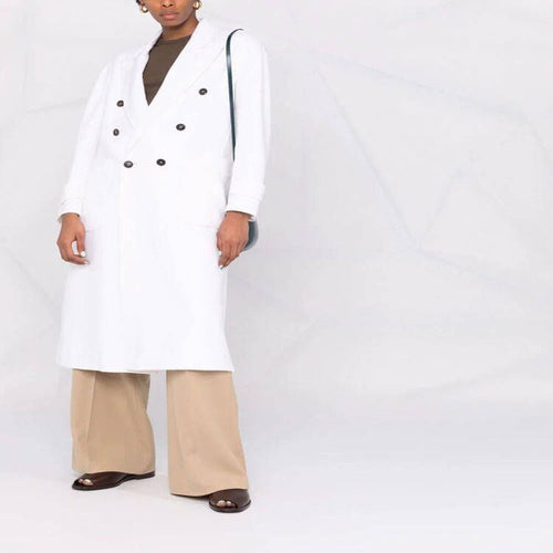Damen Zweireihiger Midimantel im modernen Tailoring mit verlängertem Revers und aufgesetzten Taschen Drune