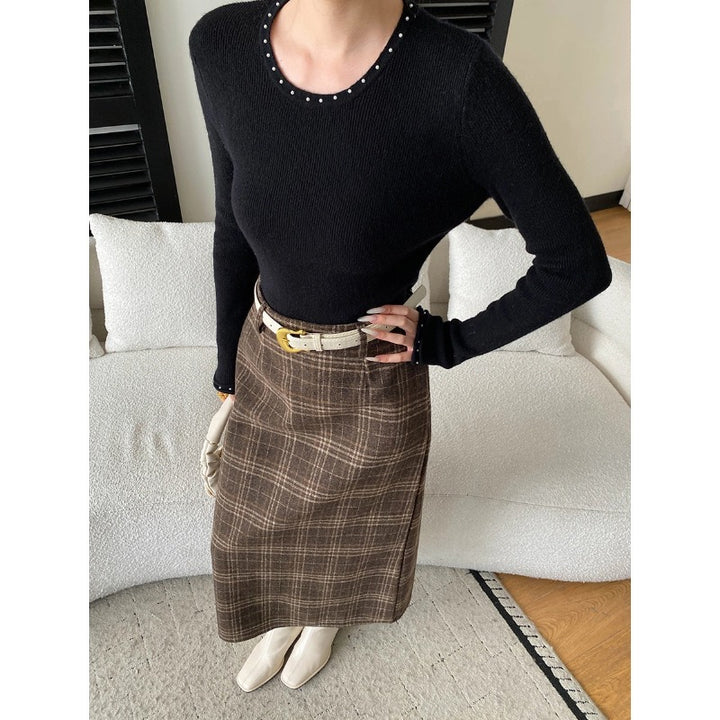 Damen eleganter Strickpullover mit dekorativen Details Drune