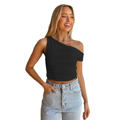 Damen Raffiniertes Asymmetrisches Oberteil mit Raffung Drune