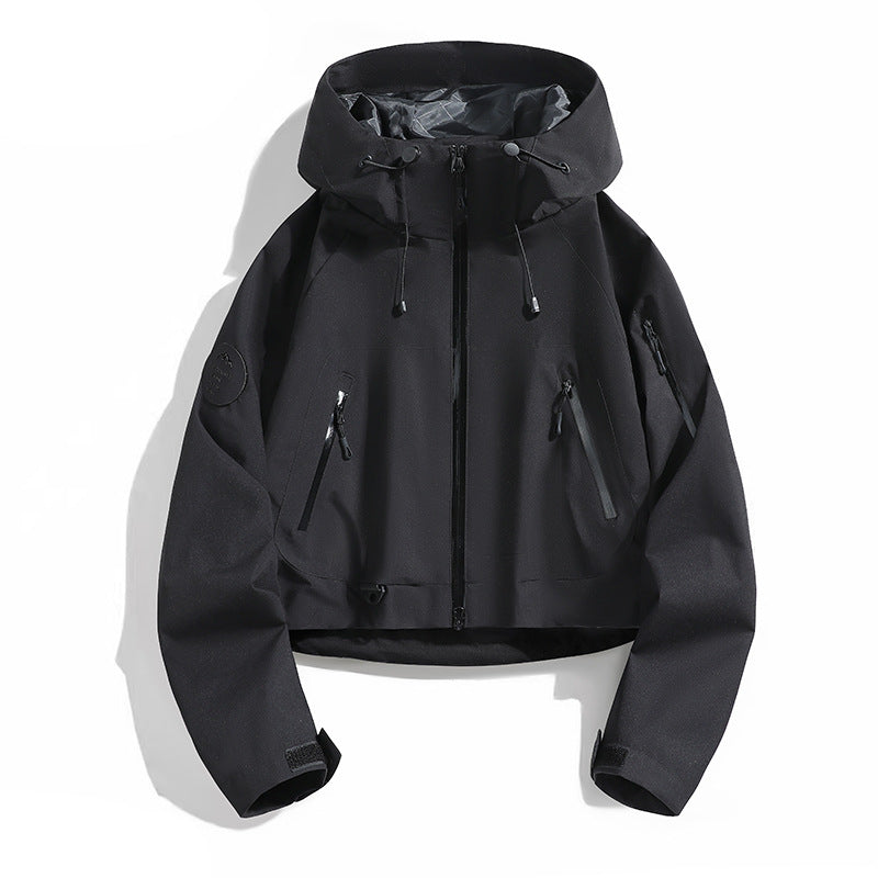 Damen Sportliche Outdoor-Jacke mit verstellbarem Kapuzenzug Drune