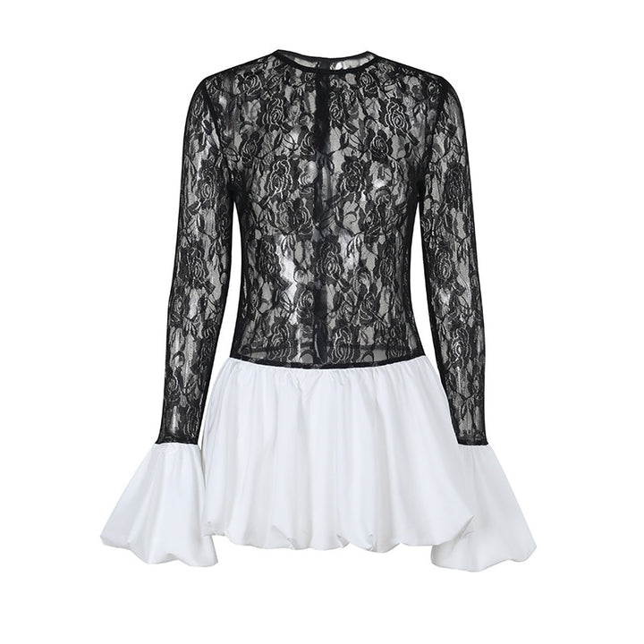 Damen Hochwertiges Spitzen-Kleid mit fließendem Rock Drune