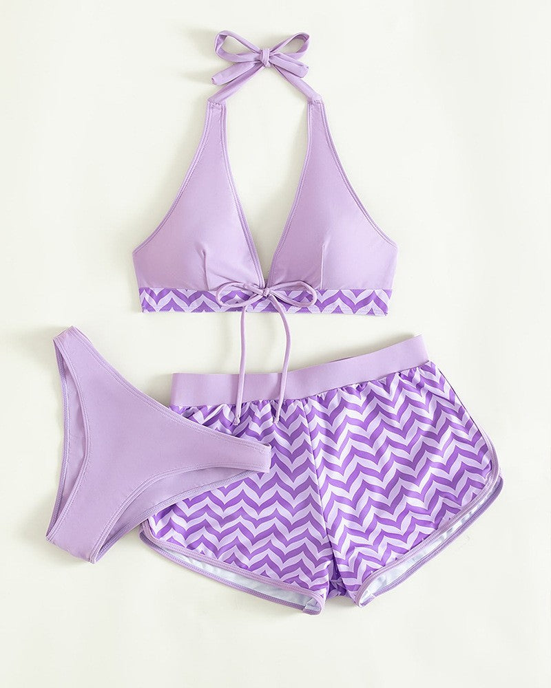 Damen Sport-Bikini-Set mit hoch geschnittenem Oberteil und komfortablen Shorts Drune