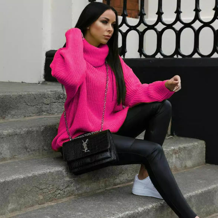 Damen Oversized Strickpullover mit hohem Kragen und modernem Schnitt Drune