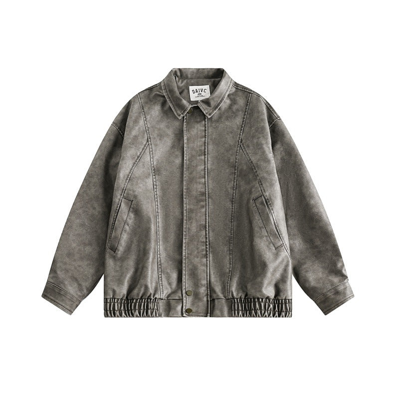 Unisex Boxy-Überhemdjacke im Vintage-Suede-Look mit elastischem Saum und verdeckter Druckknopfleiste Drune