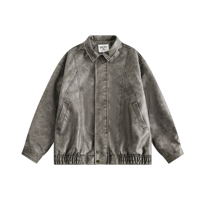 Unisex Boxy-Überhemdjacke im Vintage-Suede-Look mit elastischem Saum und verdeckter Druckknopfleiste Drune