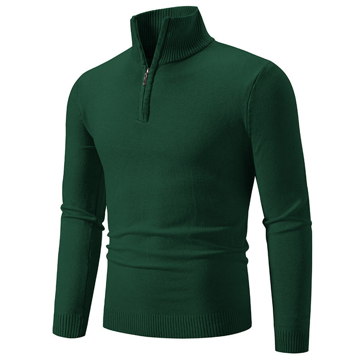Herren Slim-Fit Halbzip-Mockneck Feinstrickpullover mit geripptem Kragen Drune