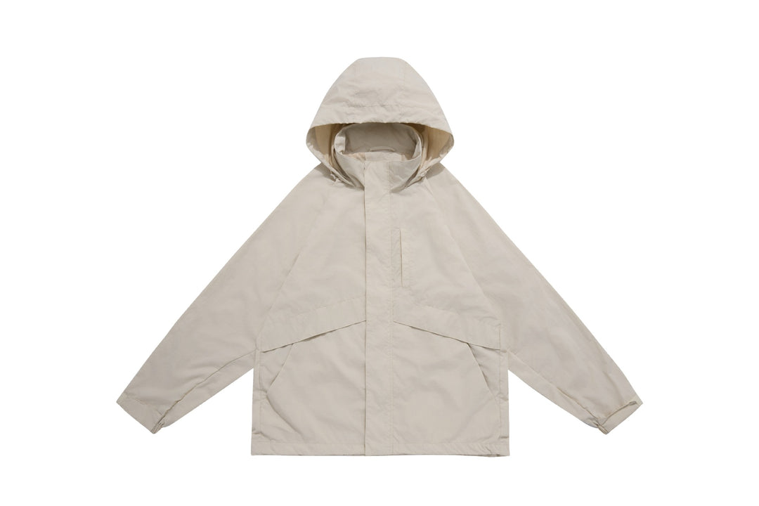 Unisex Weite wasserabweisende Kapuzenparka mit verdeckter Reißverschlussblende und Klappentaschen Drune