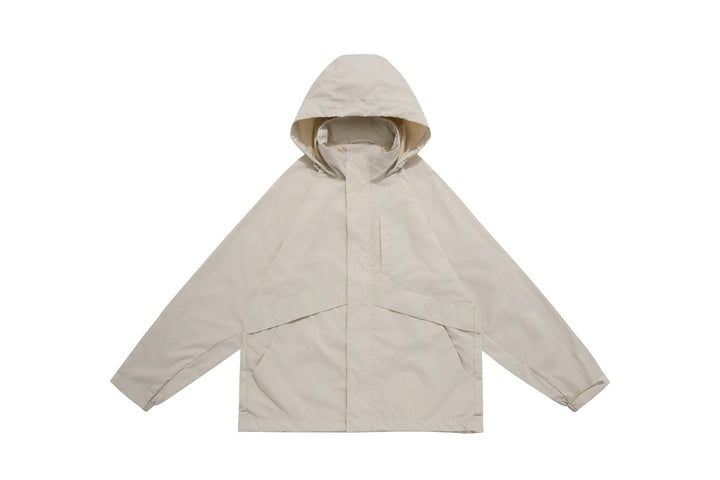 Unisex Weite wasserabweisende Kapuzenparka mit verdeckter Reißverschlussblende und Klappentaschen Drune