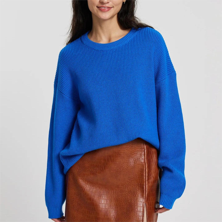 Damen lockerer Strickpullover mit weitem Schnitt und Rippstruktur Drune