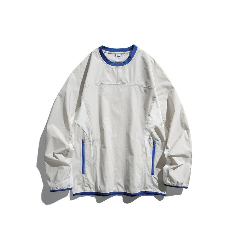 Unisex Leichter technischer Oversize-Pullover mit Rundhalsausschnitt, Reißverschlusstaschen und kontrastierten Abschlüssen Drune