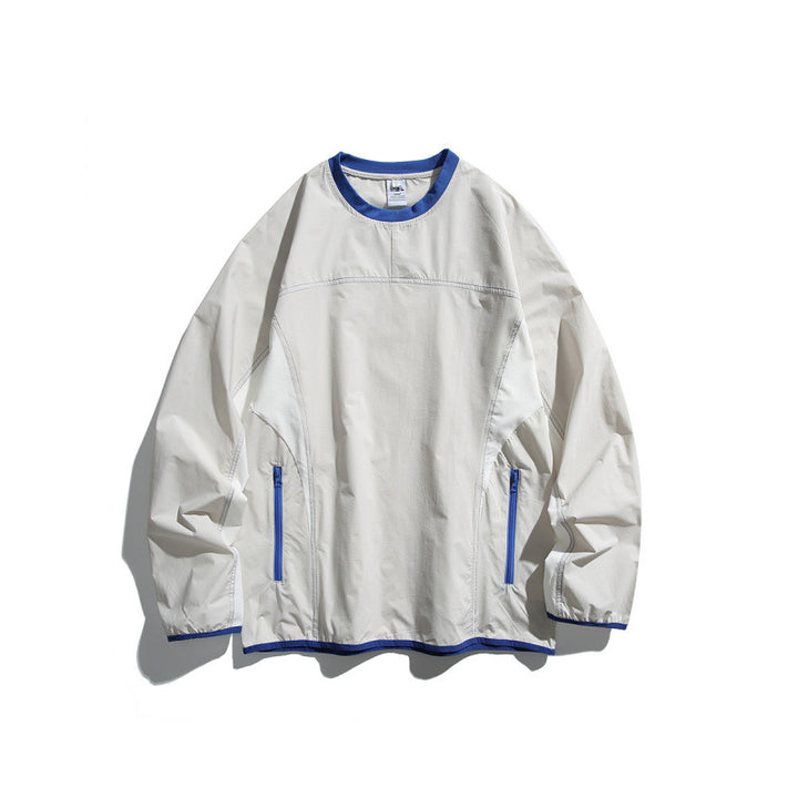 Unisex Leichter technischer Oversize-Pullover mit Rundhalsausschnitt, Reißverschlusstaschen und kontrastierten Abschlüssen Drune