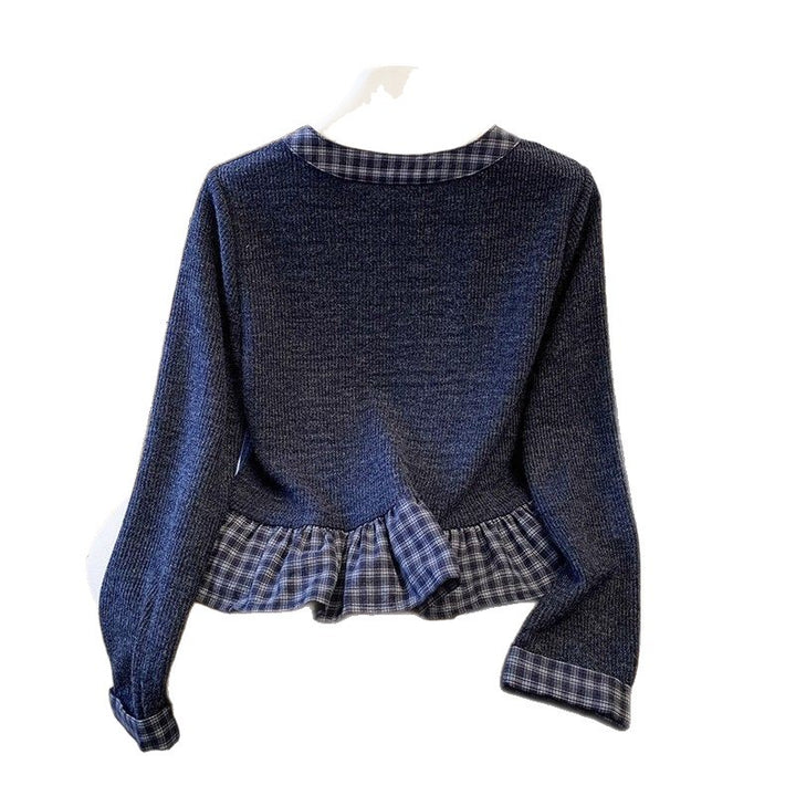 Damen modisches Langarmshirt mit Kragen und Rüschendetails Drune