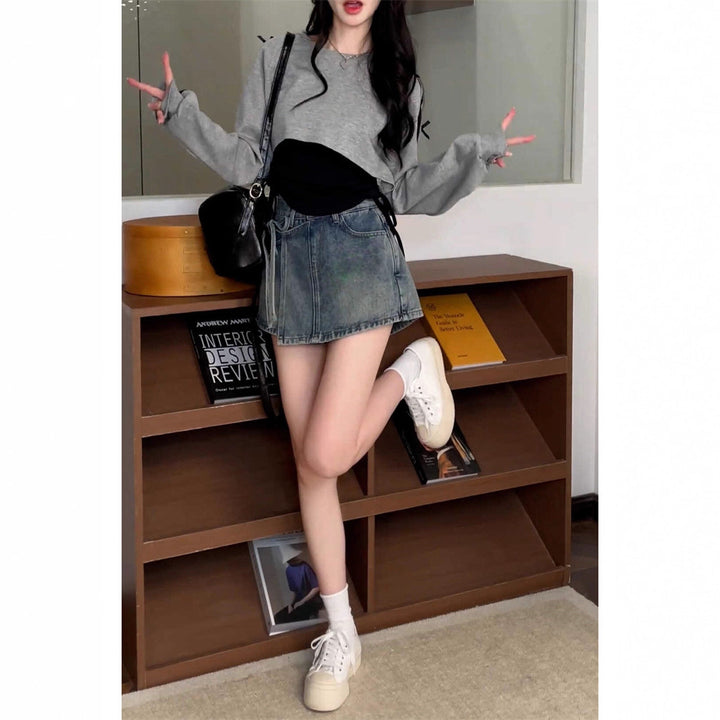 Damen lässiges Oversized-Crop-Top mit modischen Bindebändern Drune