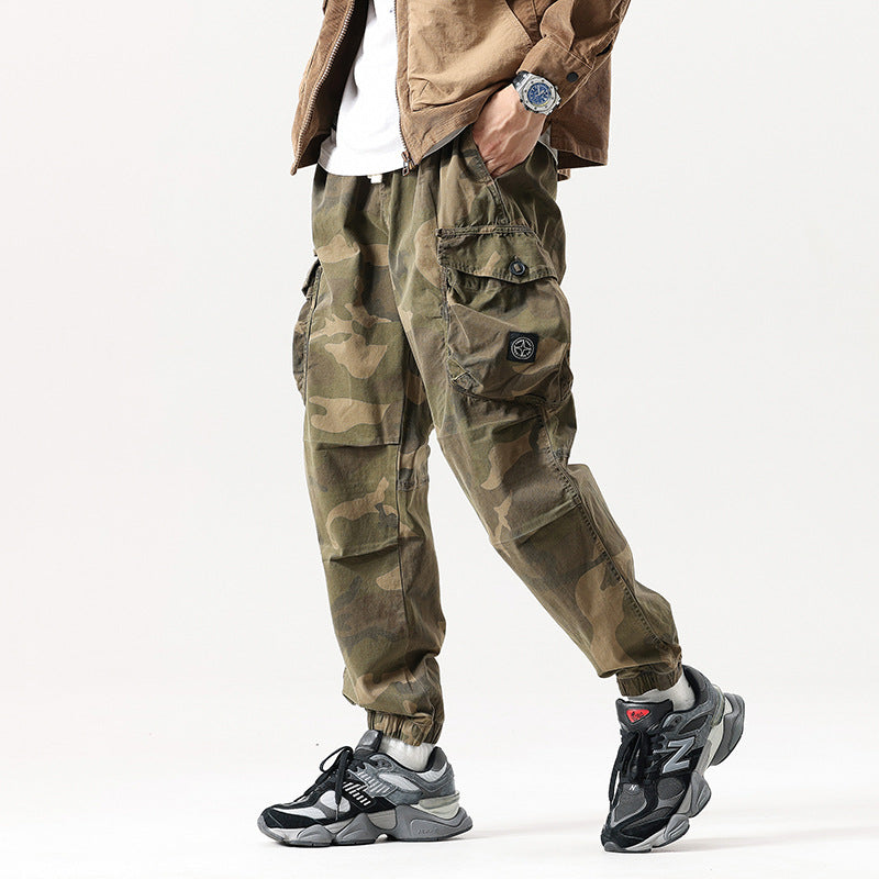Herren Cargo-Joggerhose mit verstärkten Knien, Multifunktions-Taschen und Kordelbund Drune